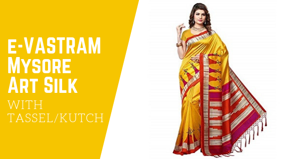 E-VASTRAM Women's Mysore Art Silk Printed Saree With TasselKutch