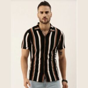 Campus Sutra Men Black & White Striped Casual Shirt