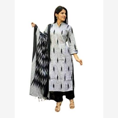 M K Handloom Cotton Unstitched Ikkat Salwar Suit Designs with Dupatta