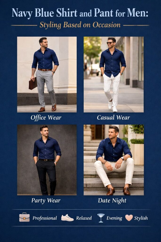 Navy Blue Shirt and Pant for Men Styling Based on Occasion