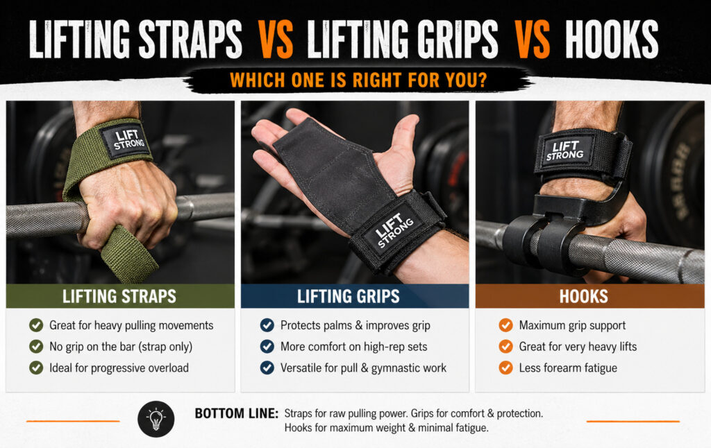 Lifting Straps vs Lifting Grips vs Hooks Which One Should You Use