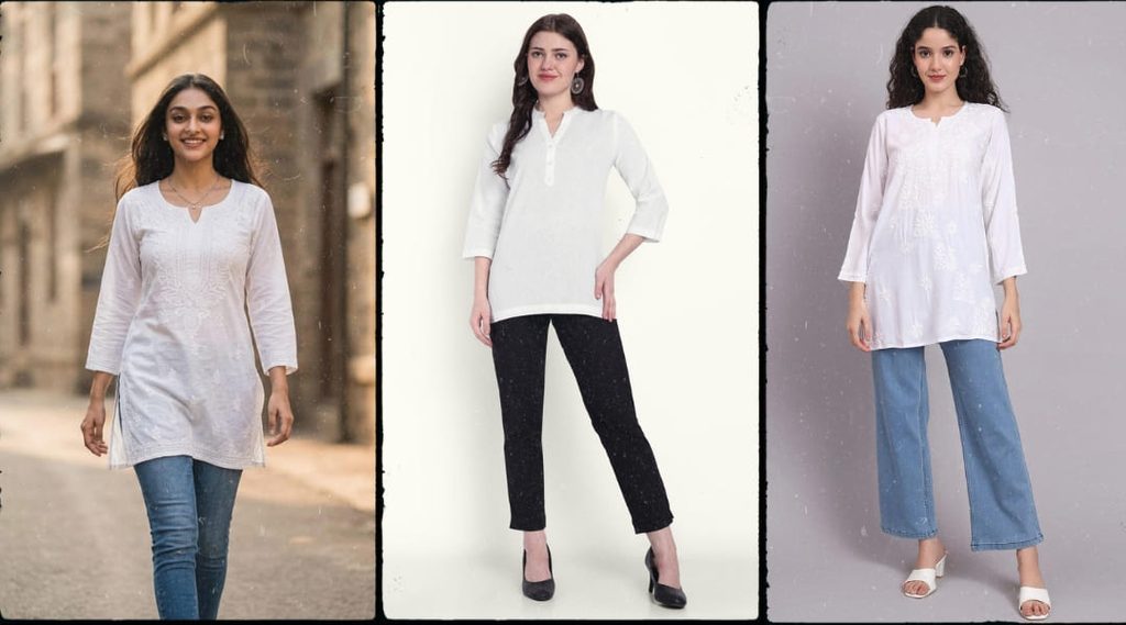 How to style a short white kurti with jeans