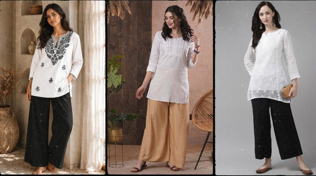 How to wear a white short kurti with palazzo pants