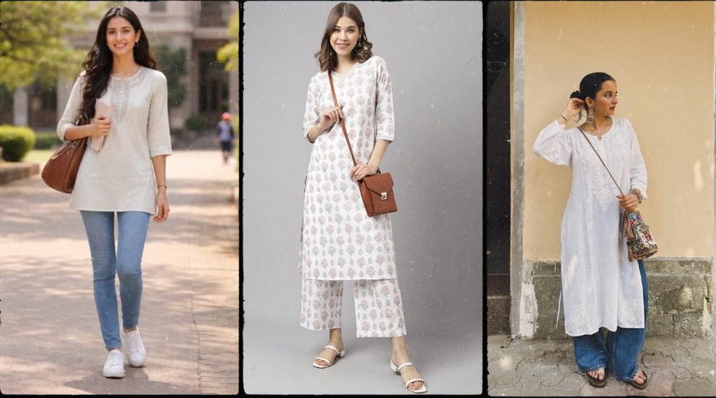 Short white kurti outfit ideas for college